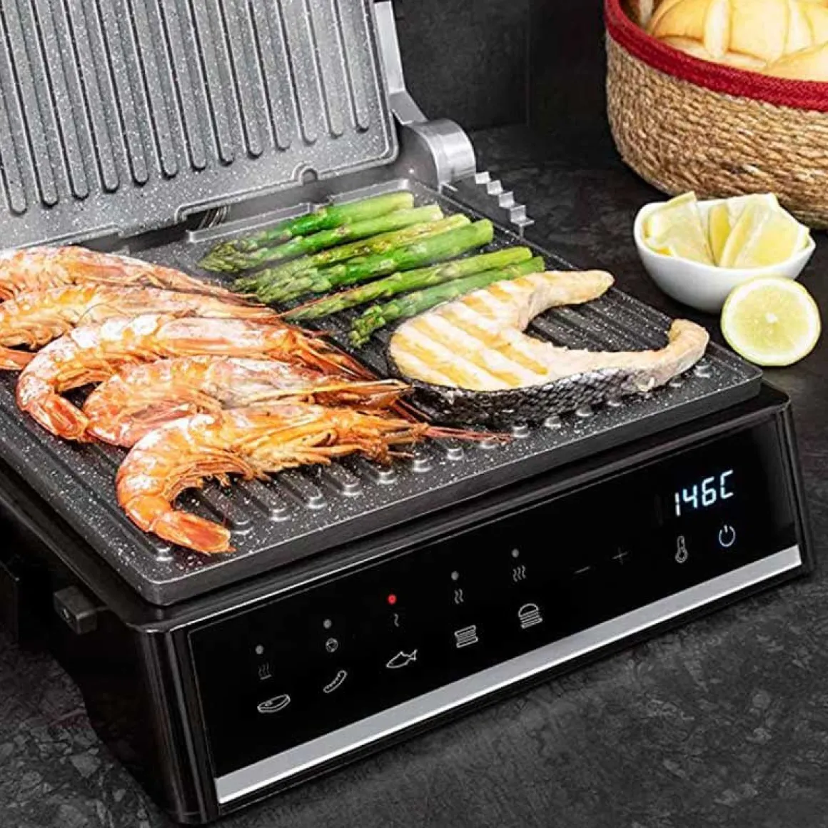 Parrilla eléctrica Cecotec Rock’nGrill Smart 2000W panel táctil inox/negro