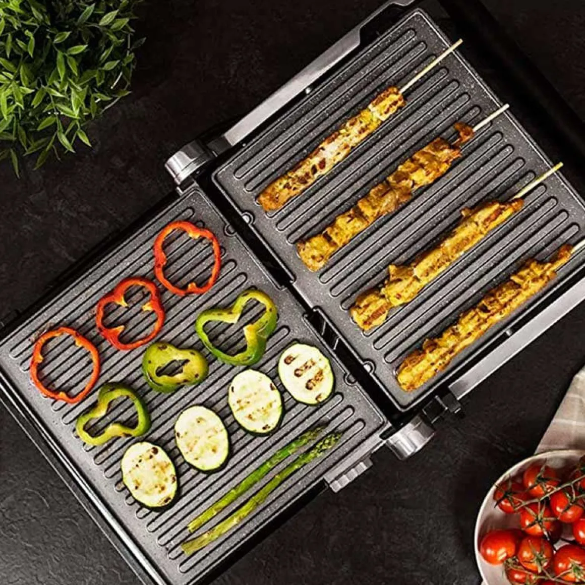 Parrilla eléctrica Cecotec Rock’nGrill Smart 2000W panel táctil inox/negro
