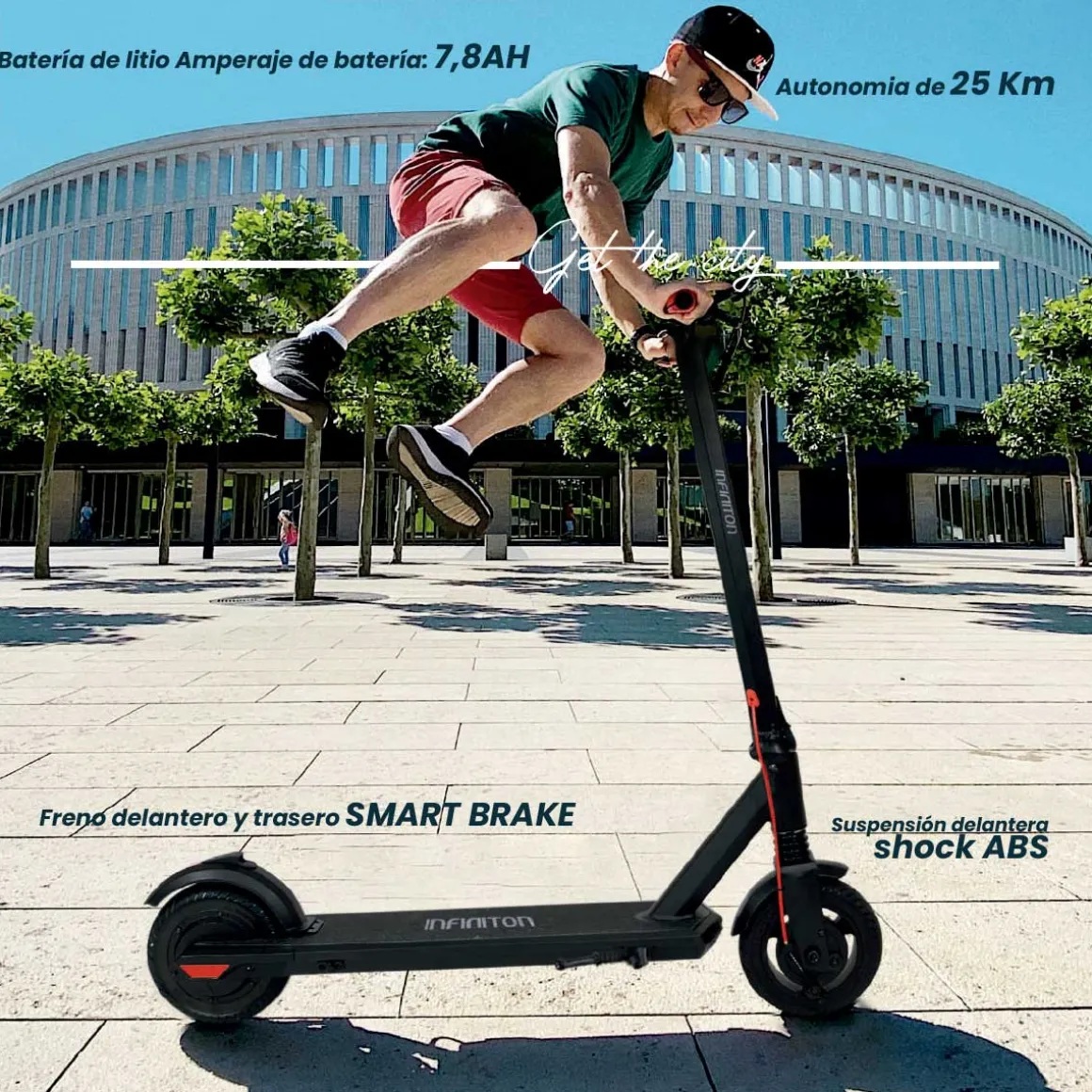 Patinete eléctrico BigCity Lite Black Infiniton 25km/h 350W autonomía 25km conexión App negro
