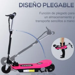 Patinete eléctrico infantil Homcom manillar ajustable +7A rosa 87-95x78x37 cm