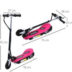 Patinete eléctrico infantil Homcom manillar ajustable +7A rosa 87-95x78x37 cm