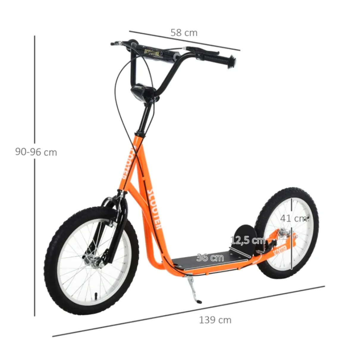 Patinete infantil Homcom con manillar ajustable y doble freno +5A naranja 90/96x139x58 cm