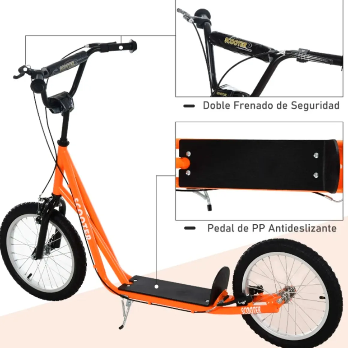 Patinete infantil Homcom con manillar ajustable y doble freno +5A naranja 90/96x139x58 cm