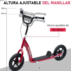 Patinete infantil Homcom plegable y ajustable 2 ruedas con freno +5A rojo 80/88x120x52 cm