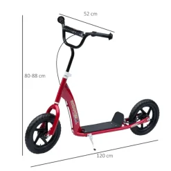 Patinete infantil Homcom plegable y ajustable 2 ruedas con freno +5A rojo 80/88x120x52 cm