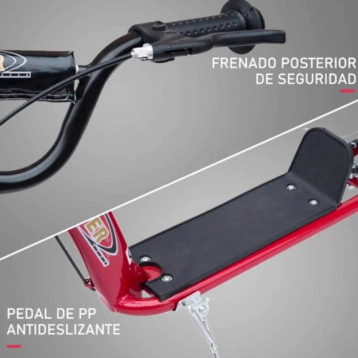 Patinete infantil Homcom plegable y ajustable 2 ruedas con freno +5A rojo 80/88x120x52 cm