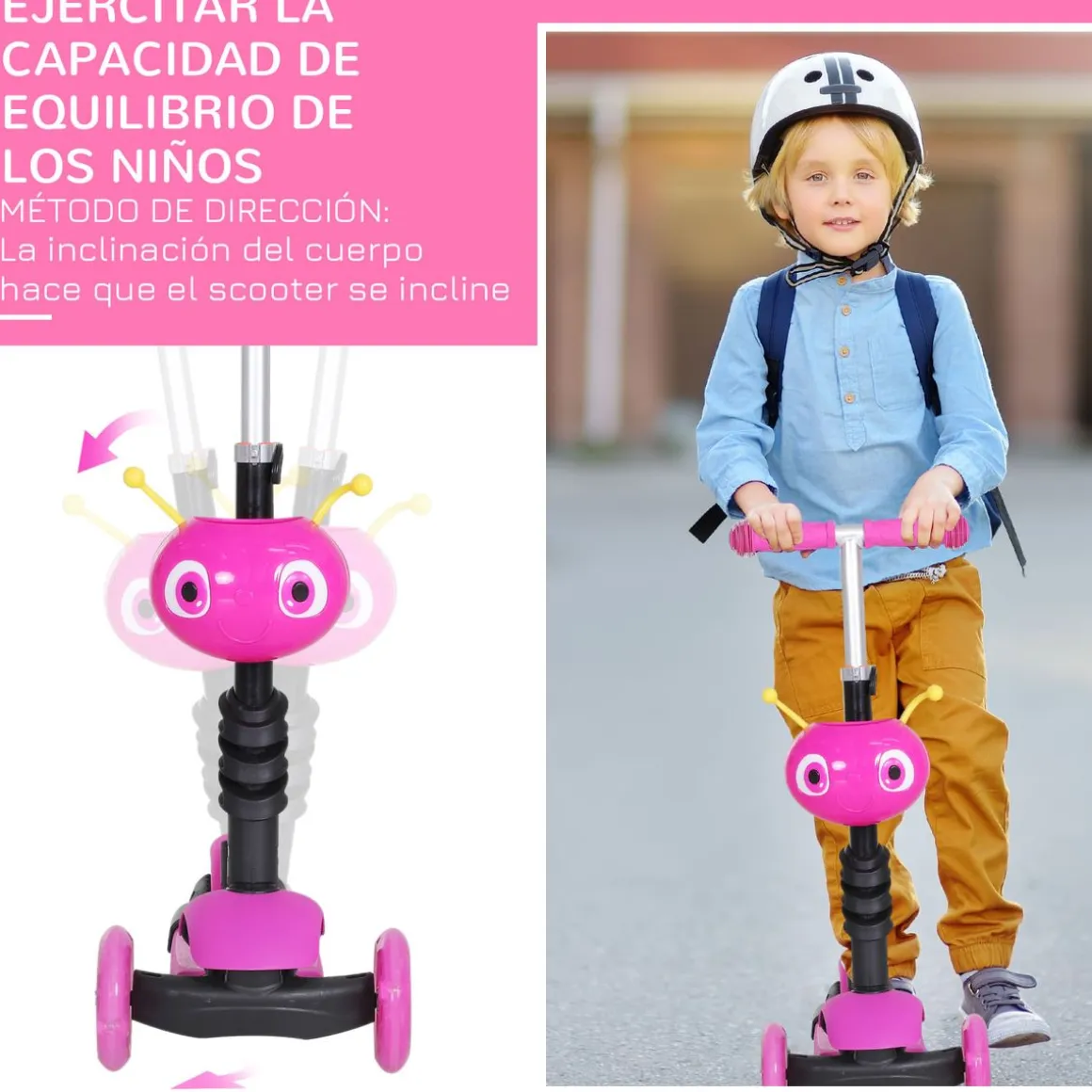 Patinete infantil Miga Homcom 3 en 1 con asiento +18 meses rosa 72,5x62x25 cm