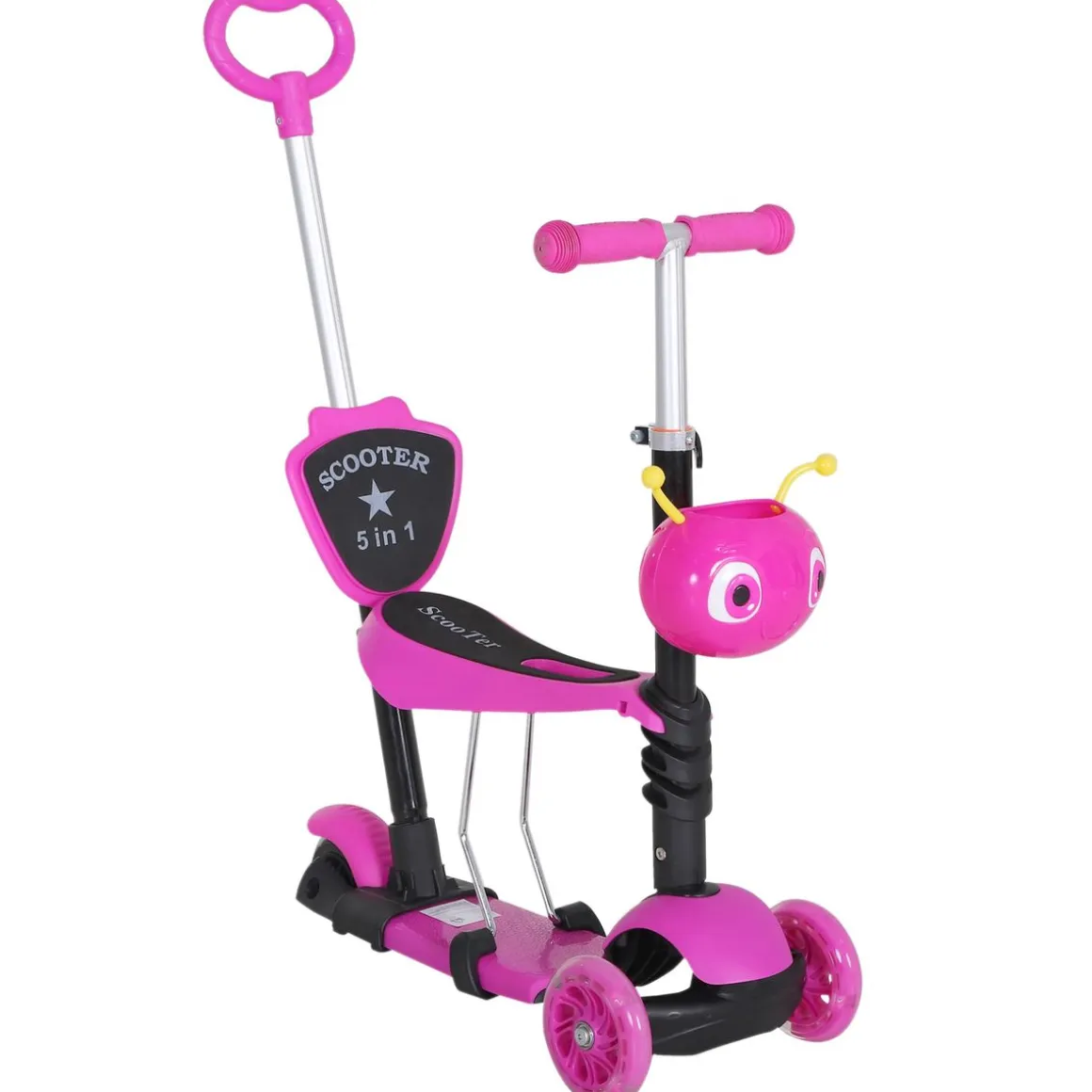 Patinete infantil Miga Homcom 3 en 1 con asiento +18 meses rosa 72,5x62x25 cm