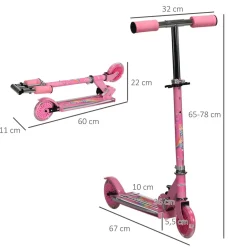 Patinete infantil Unicornio Homcom plegable luz LED + música 65-78x67x32 cm