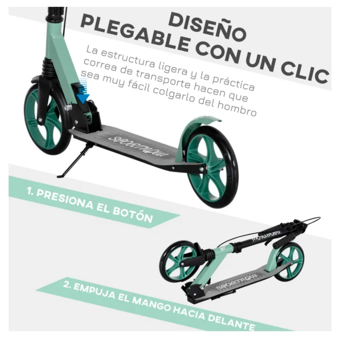 Patinete plegable Homcom +14A negro/verde 91-104x91,5x36,5 cm