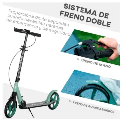 Patinete plegable Homcom +14A negro/verde 91-104x91,5x36,5 cm