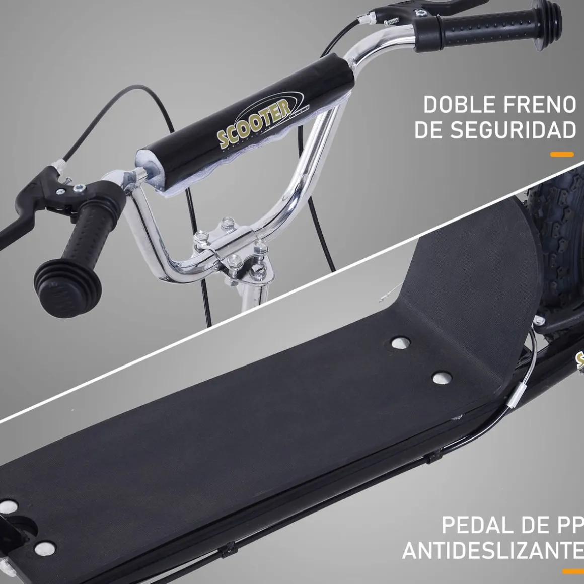 Patinete Scooter Homcom +5A altura regulable + frenos negro 92-100x143x58 cm