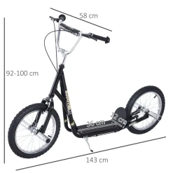 Patinete Scooter Homcom +5A altura regulable + frenos negro 92-100x143x58 cm