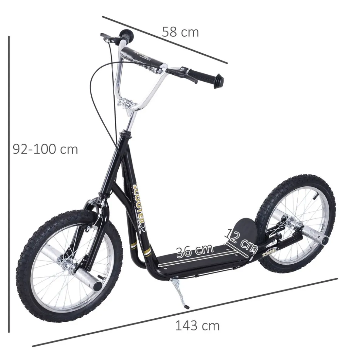 Patinete Scooter Homcom +5A altura regulable + frenos negro 92-100x143x58 cm