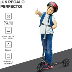 Patinete scooter Homcom plegable altura ajustable 7-14 años 75-100x88x37 cm
