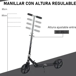 Patinete scooter Homcom plegable altura ajustable 7-14 años 75-100x88x37 cm