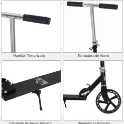 Patinete scooter Homcom plegable altura ajustable 7-14 años 75-100x88x37 cm