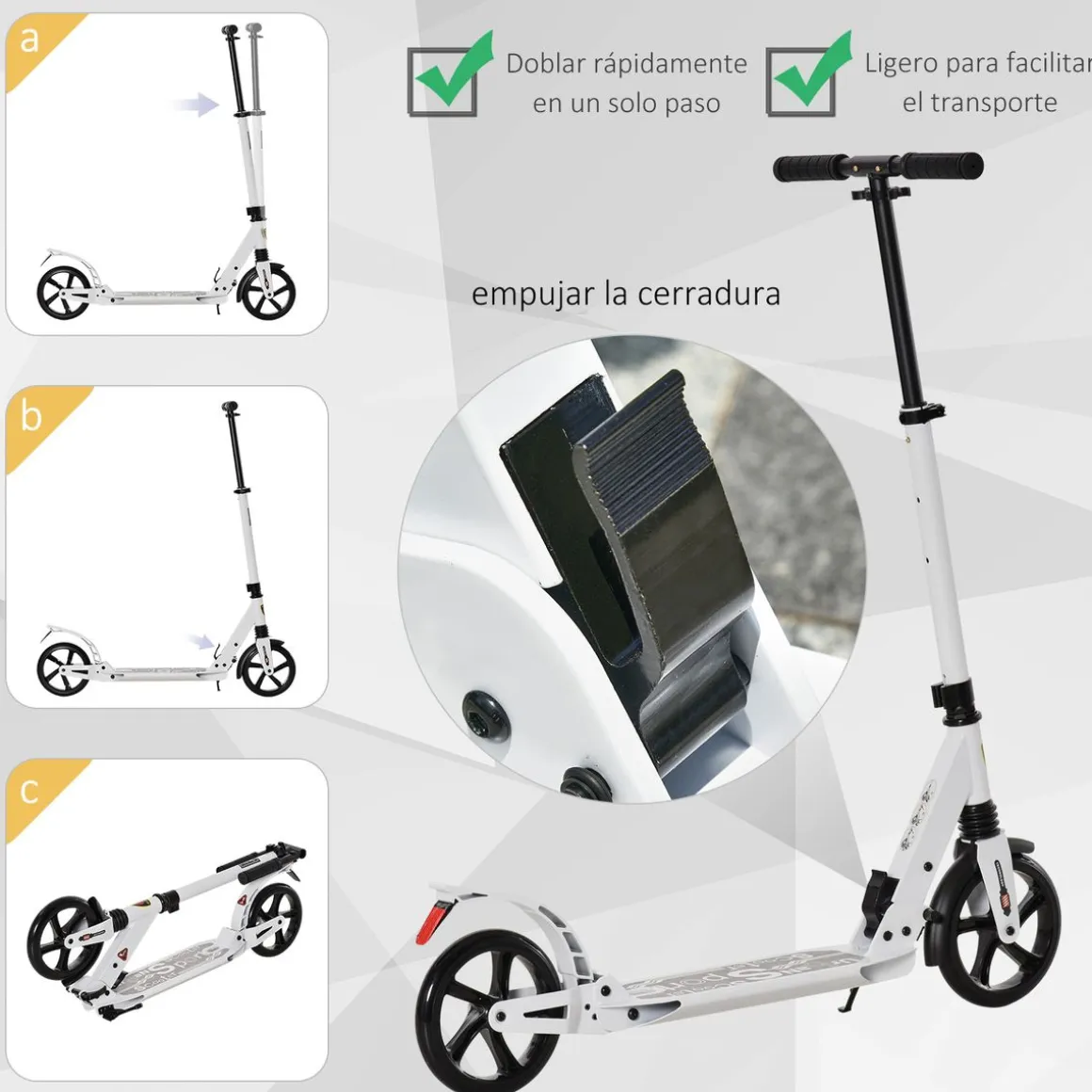 Patinete scooter Homcom plegable altura ajustbale +14 años 90-105x94x38 cm