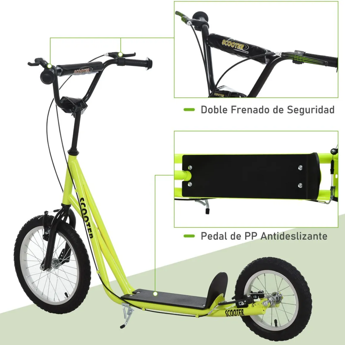 Patinete scooter Marte Homcom manillar ajustable + doble freno 96x58x139 cm