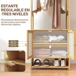 Perchero Aoi Homcom con barra y armario natural 168x53x31 cm