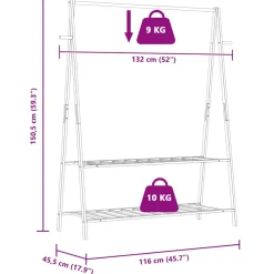 Perchero Bosque plegable 2 estantes natural 150,5x132x45,5 cm