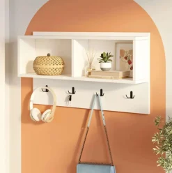Perchero Brian 4 ganchos + 2 compartimentos blanco 51x92x18,8 cm