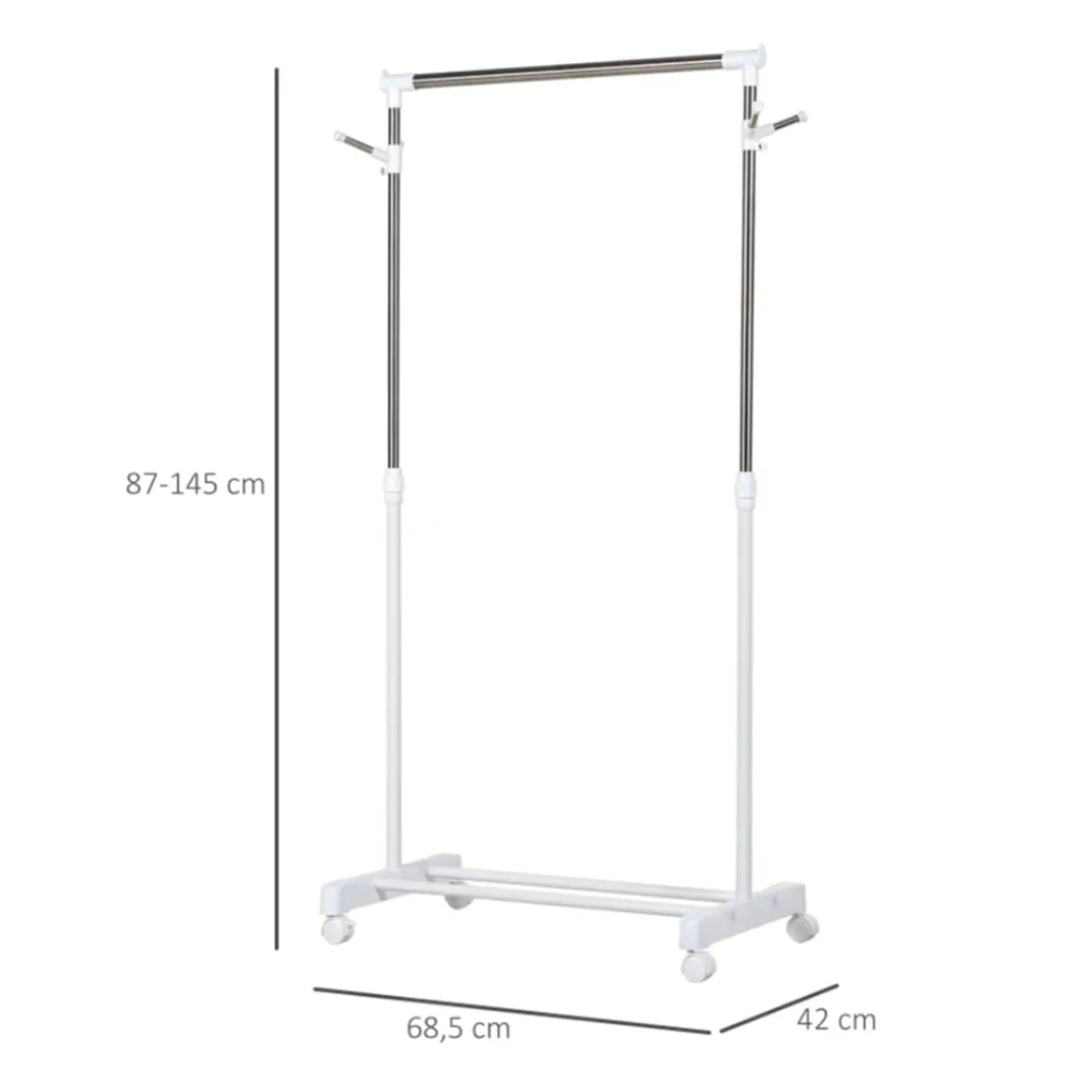 Perchero burro Homcom regulable con estante 4 ruedas blanco 87/145x68,5x42 cm