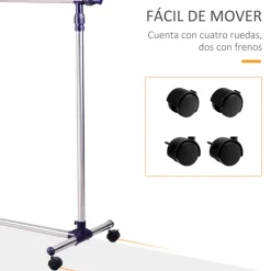 Perchero burro Homcom regulable con ruedas inox/negro 170x160x45 cm
