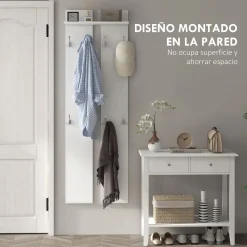 Perchero de pared Doo Homcom 1 estante 8 ganchos blanco 170x55x21,3 cm