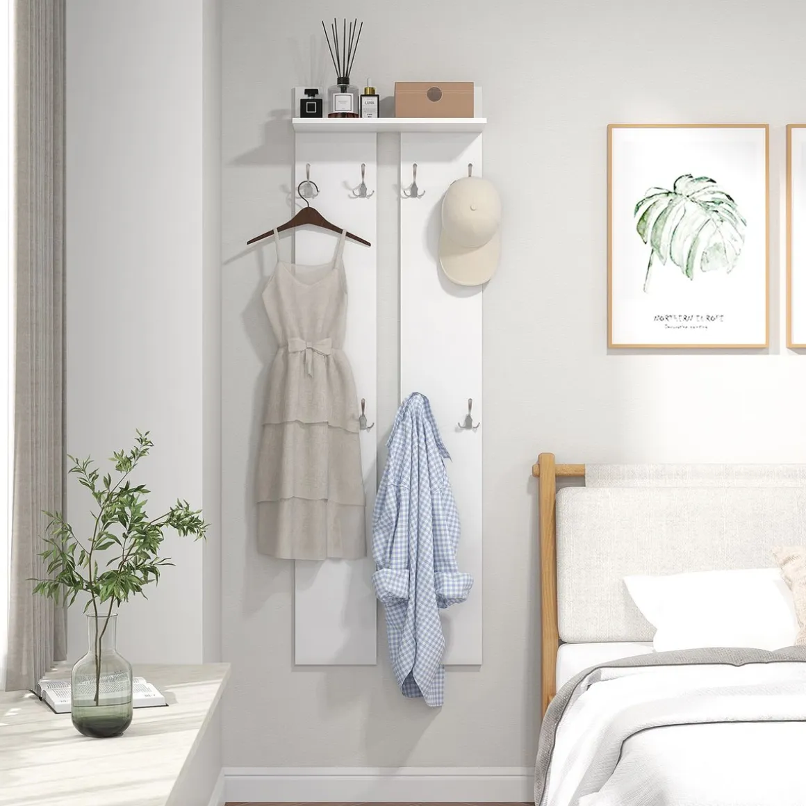 Perchero de pared Doo Homcom 1 estante 8 ganchos blanco 170x55x21,3 cm