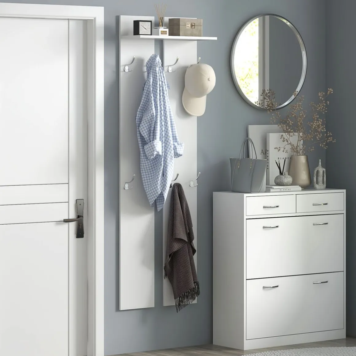 Perchero de pared Doo Homcom 1 estante 8 ganchos blanco 170x55x21,3 cm