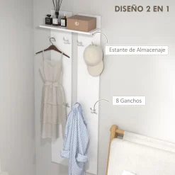 Perchero de pared Doo Homcom 1 estante 8 ganchos blanco 170x55x21,3 cm
