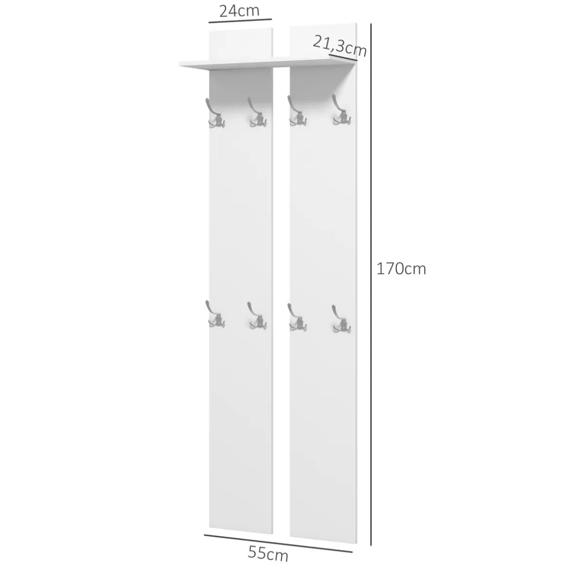 Perchero de pared Doo Homcom 1 estante 8 ganchos blanco 170x55x21,3 cm