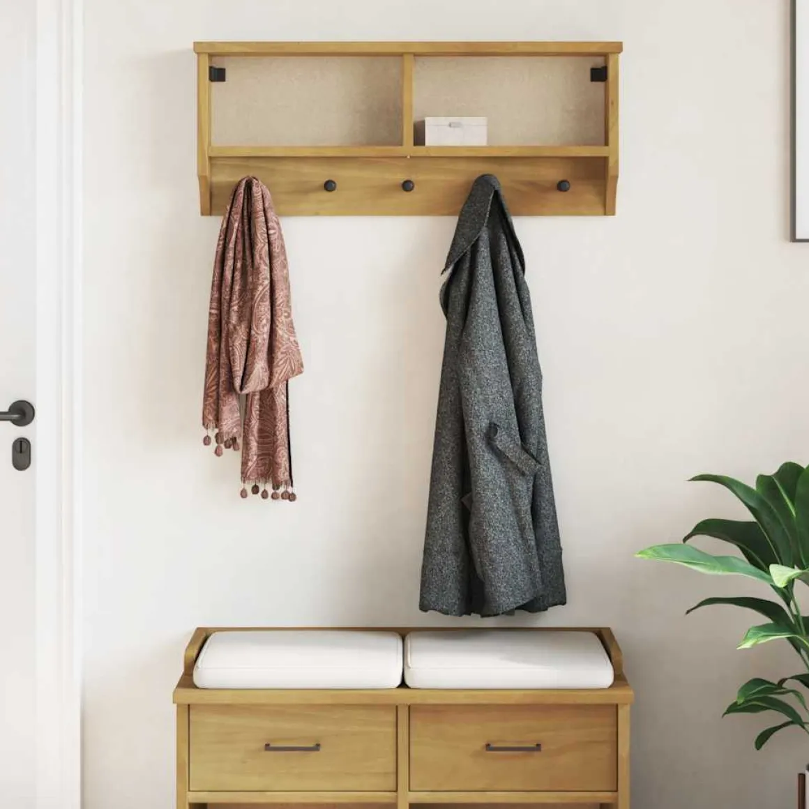 Perchero de pared Gales 5 ganchos natural 35x87x12 cm