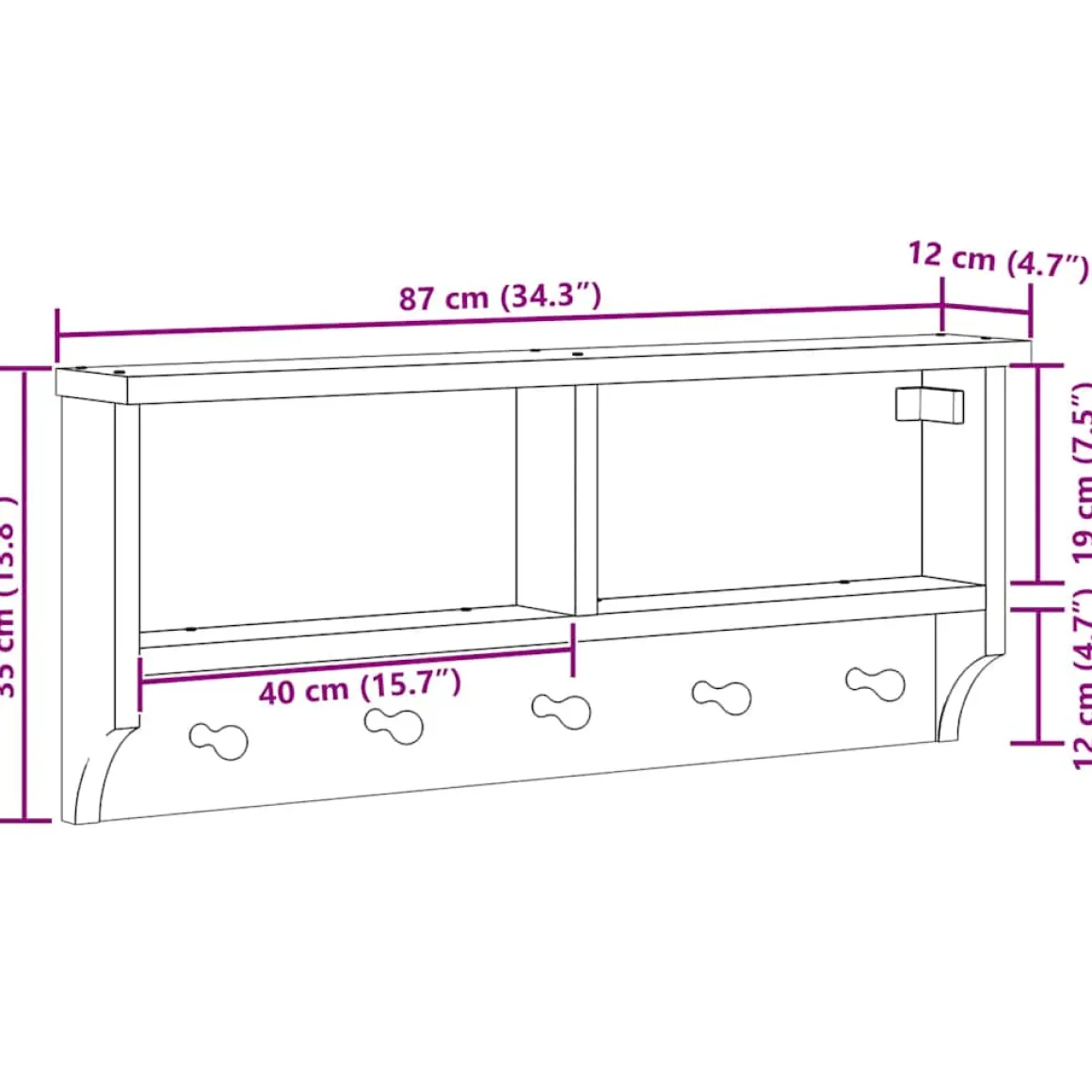 Perchero de pared Gales 5 ganchos natural 35x87x12 cm