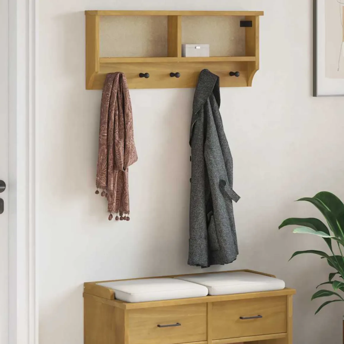 Perchero de pared Gales 5 ganchos natural 35x87x12 cm