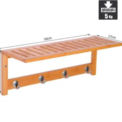 Perchero de pared Homcom 4 ganchos+estante superior bambú natural 20x50x17 cm
