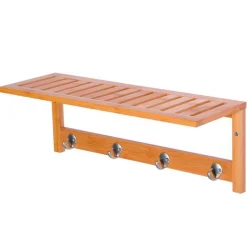 Perchero de pared Homcom 4 ganchos+estante superior bambú natural 20x50x17 cm