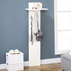 Perchero de pared Oddi Homcom 4 ganchos + estante con barra blanco 60x50x23,5 cm
