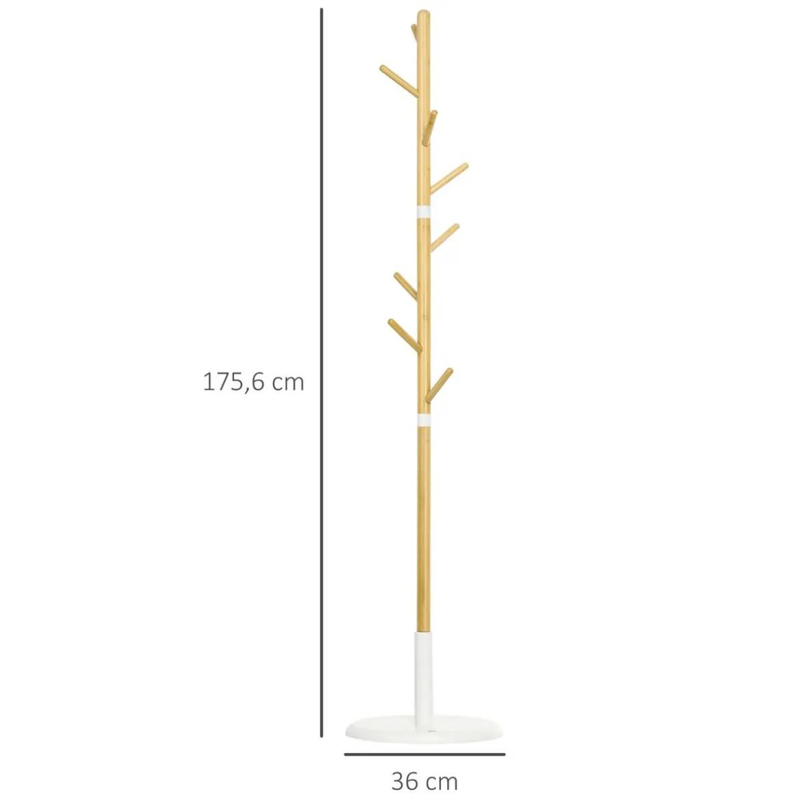 Perchero de píe Abeto Homcom 8 ganchos natural Ø37,8x175,6 cm