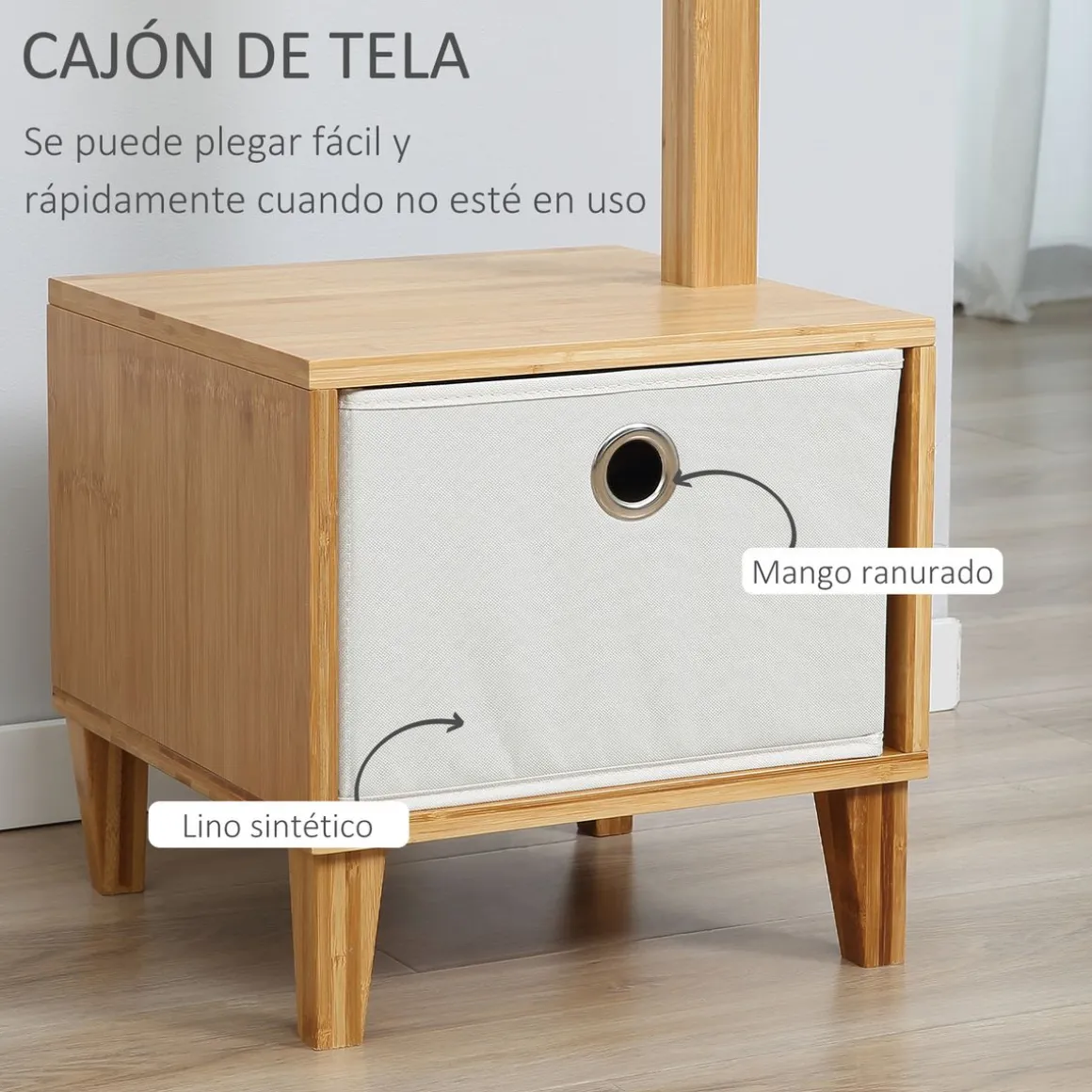 Perchero de pie Alpina Homcom con cajón + 8 ganchos natural 177x35x35 cm