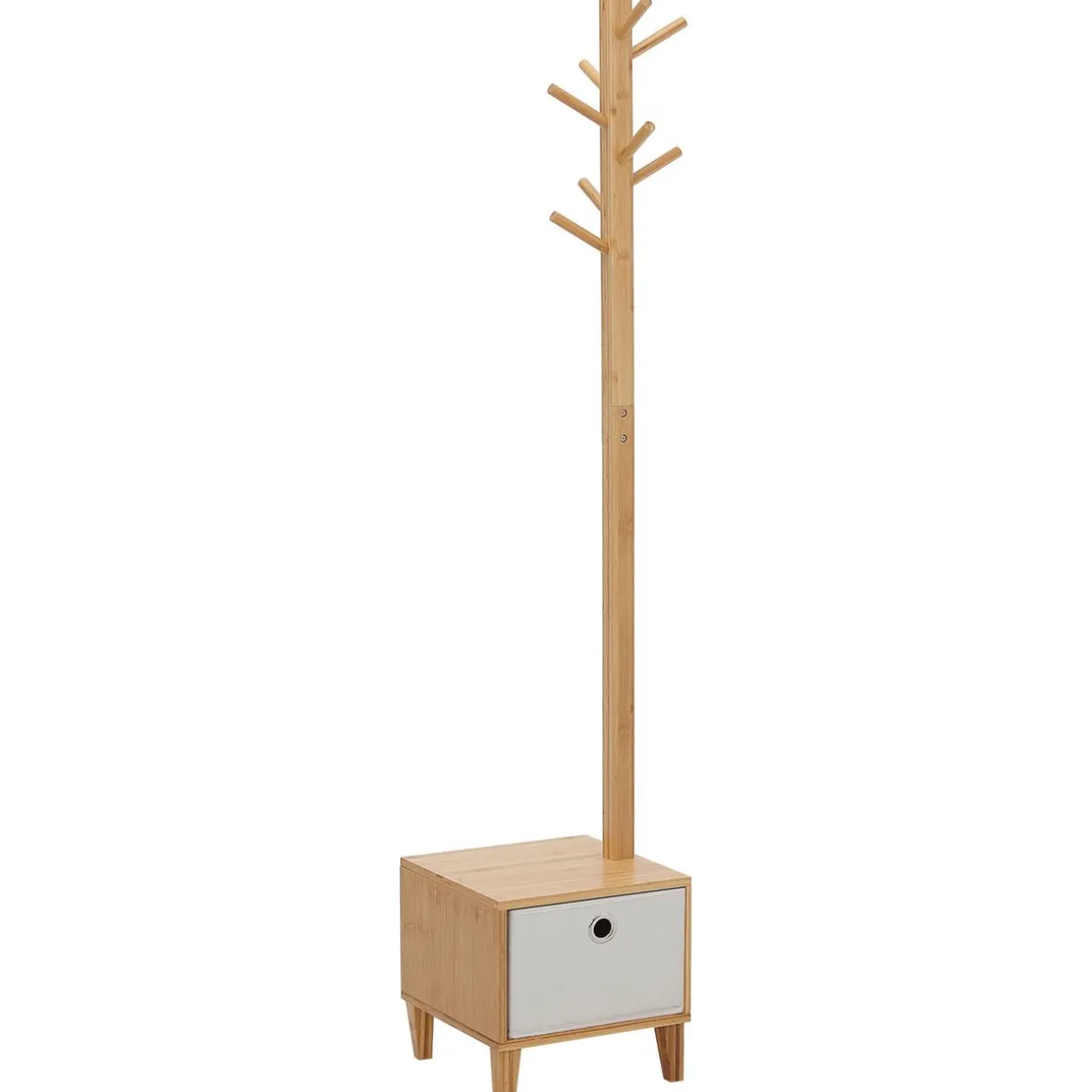 Perchero de pie Alpina Homcom con cajón + 8 ganchos natural 177x35x35 cm