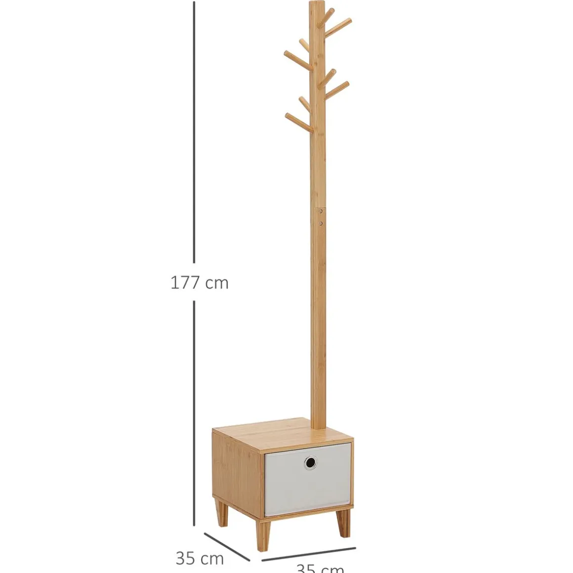 Perchero de pie Alpina Homcom con cajón + 8 ganchos natural 177x35x35 cm