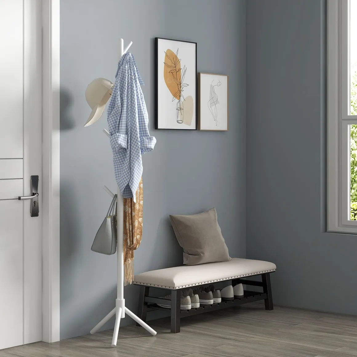Perchero de pie Campy Homcom 8 ganchos 165x40x40 cm