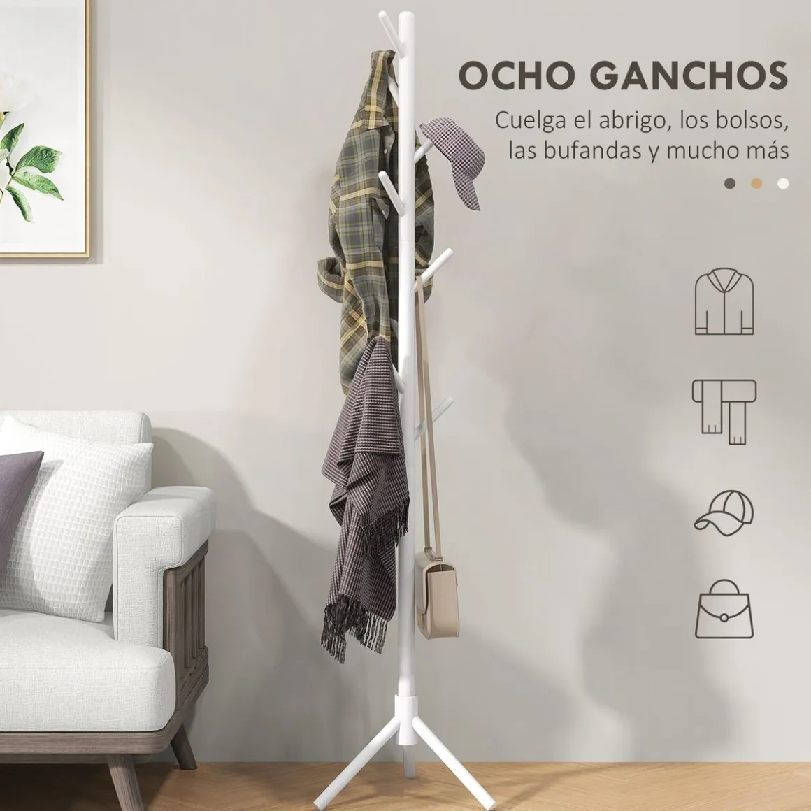 Perchero de pie Campy Homcom 8 ganchos 165x40x40 cm