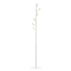 Perchero de pie Homcom 6 ganchos blanco/natural Ø35x174 cm