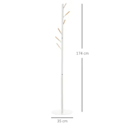 Perchero de pie Homcom 6 ganchos blanco/natural Ø35x174 cm