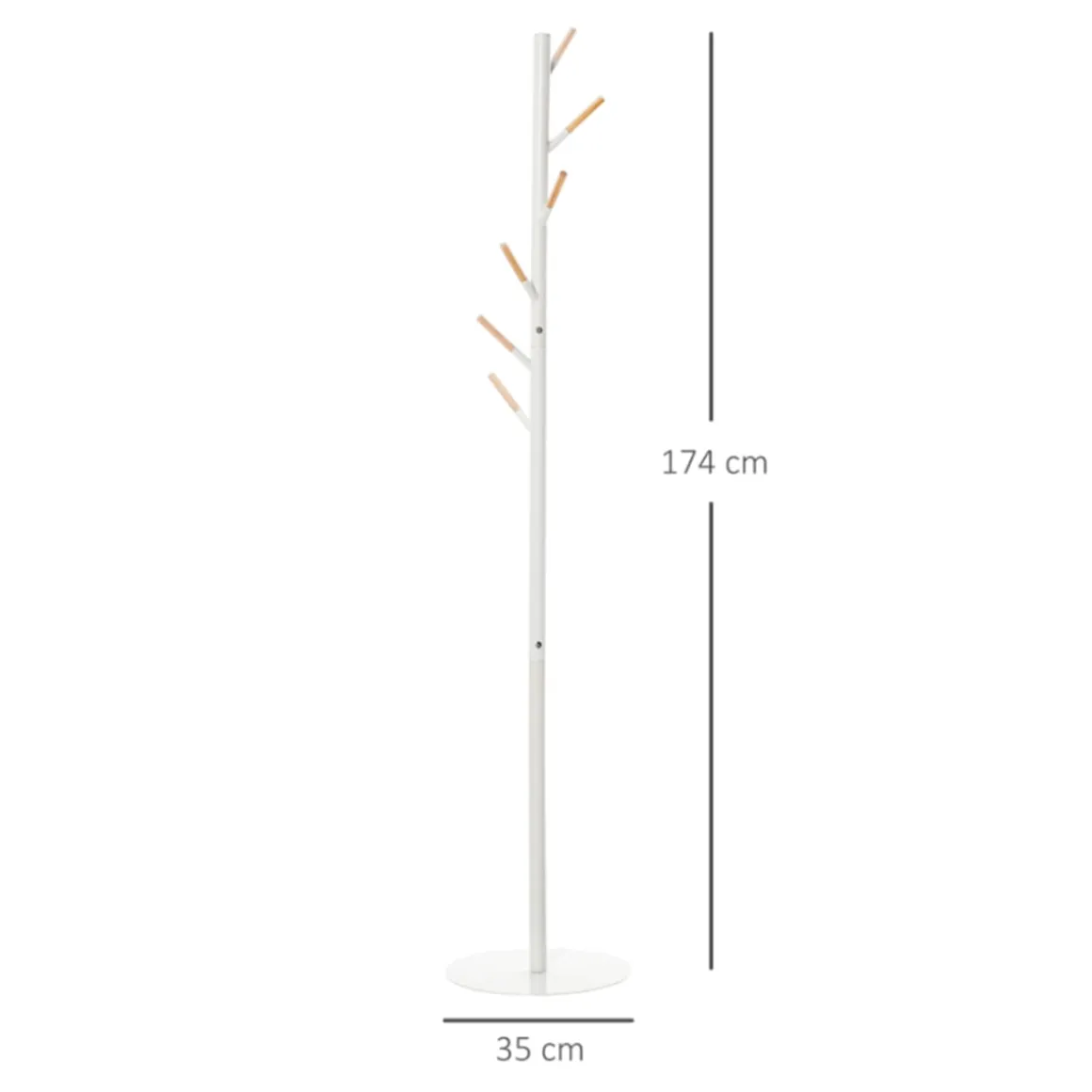 Perchero de pie Homcom 6 ganchos blanco/natural Ø35x174 cm