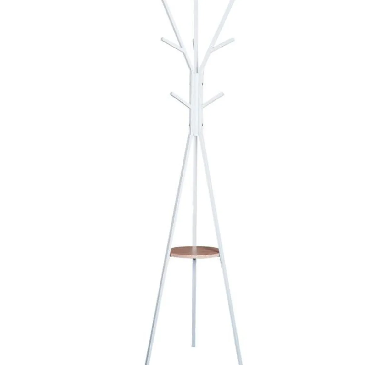 Perchero de pie Homcom 9 ganchos+estante circular blanco/natural 180x45x45 cm