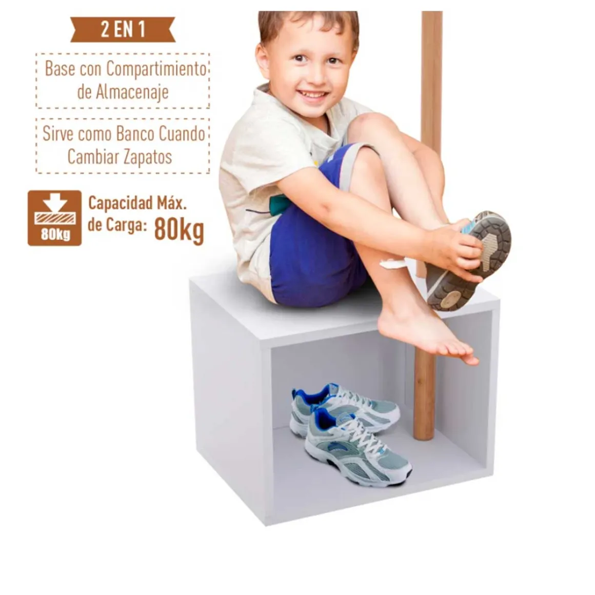 Perchero de pie Homcom con zapatero 6 ganchos blanco/natural 180x40x30 cm